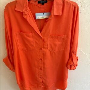 New Velvet Heart Vibrant Orange Button-Down Shirt